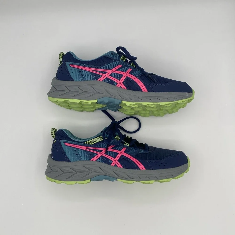 Asics‎ Big Kids Pre Venture 9 Sneakers Navy Pink Green Size 5 New Without Box